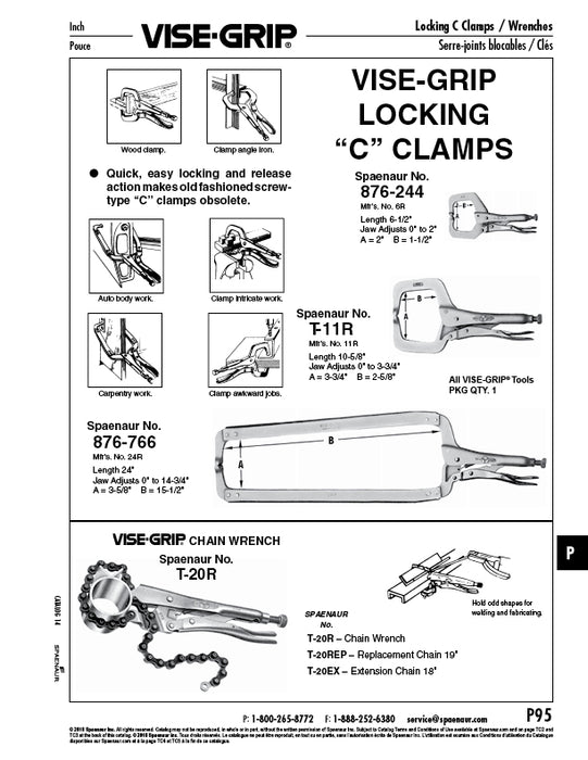 Vise-Grip Locking Clamp with Regular Tips, 11" LG 2-5/8" Throat Depth by VISE-GRIP