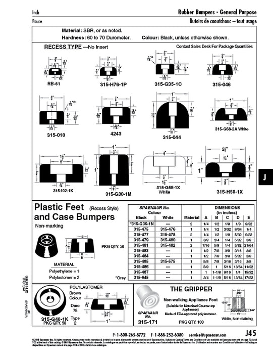 Plastic Feet 1-1/8" OD x 1" HT Polyethylene Black by Spaenaur Inc.