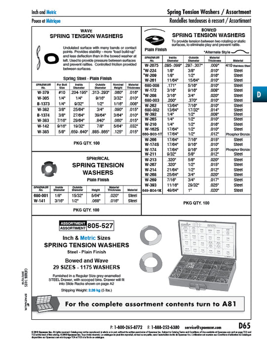 Wave Spring Tension Washer, Bolt Size 1/4" 9/16" OD x 3/32" HT x .010" TH Spring Steel Heat Treated Plain