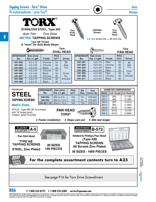 Tapping Screw, Pan Head Torx T15 Drive, Type AB, 4.2 mm x 13 mm Length, Stainless Steel