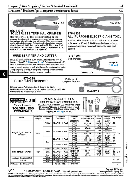 All-Purpose Electrician'S Tool Cut & Strip 8 to 18 Awg Solid Wire or 10 to 22 Awg Stranded Wire Crimps Terminals,Lugs & Splices