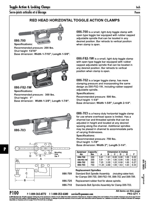 Standard Bolt Spindle Assembly for Clamp # D1,D2,D4,Ua-1 1/4"-20 x 1 7/8" Alloy Steel
