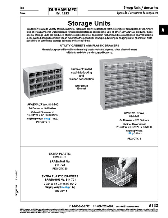 Tiroir pour Sn #814-700, #814-747 1 7/8 po H x 5 1/2 po P x 2 7/8 po L Plastique polypropylène transparent par Spaenaur Inc.