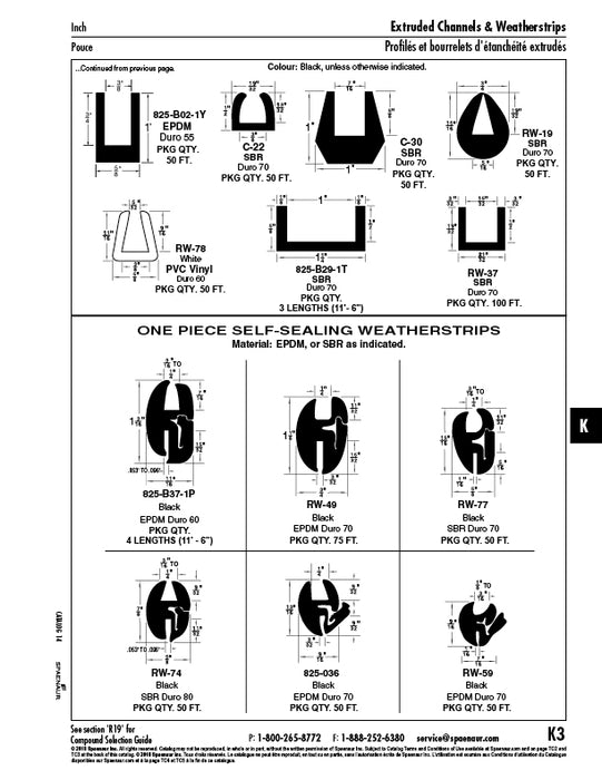 Wedge Section Only 13/32" Wide x 5/16" High EPDM 80+/-5 Duro, (Use with Channel Sn# 825-284, 825-286, 825-294) by Spaenaur Inc.