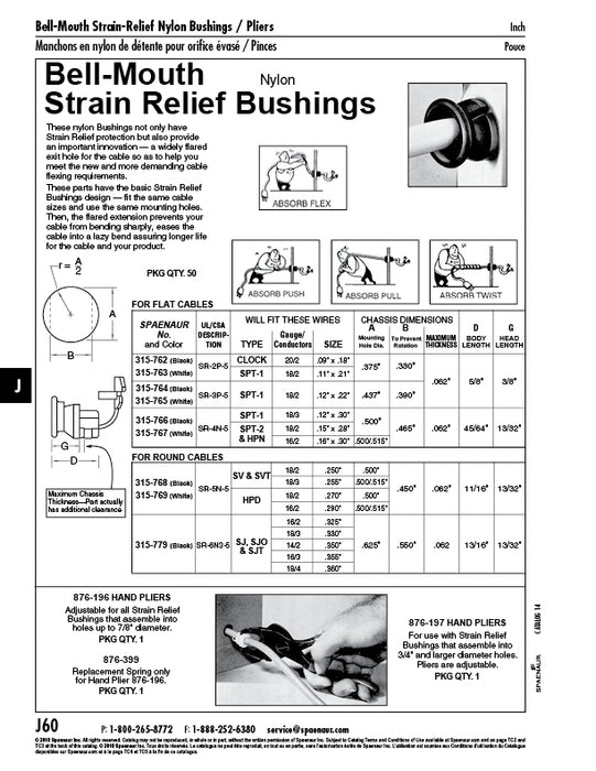 Bell-Mouth Strain Relief Bushing for Flat Cables Csa# Sr4N-5 .465" Mounting Hole DIA Nylon Black by Spaenaur Inc.