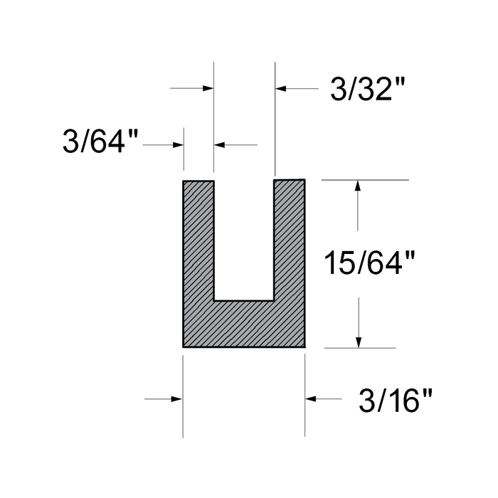 Rubber Channel 3/16 x 15/64"HT x 3/32" GAp x 100Ft Roll Sbr Black Duro 70 +/-5 by Spaenaur Inc.