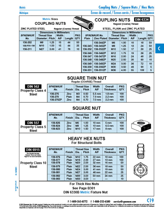 Hex Nut for DIN 6914 High Tension Hex Bolts, DIN 6915 M22 x 2.50 Steel Plain DIN 6915/10 M22