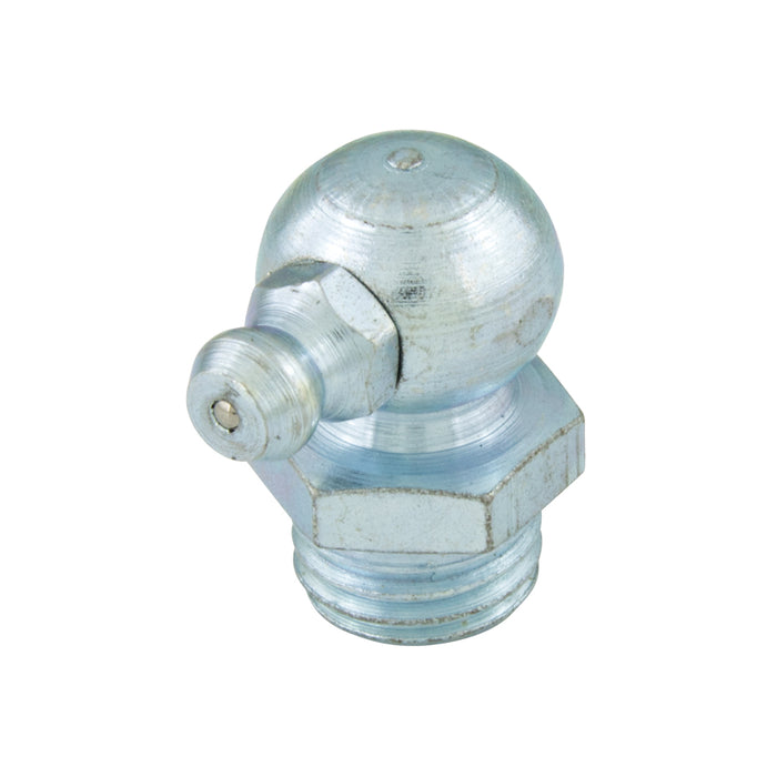 Raccord métrique pour graisse M10 x pas de 1,00 mm, angle court à 90 degrés (11 mm A/F x 18 mm O/A LGTH) Acier zingué 90 degrés/H3 M10X1