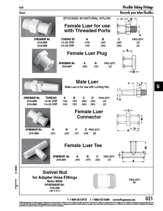 Quick Disconnect Female Luer 1/4" - 28 UNF Nylon by Spaenaur Inc.