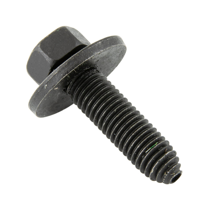 Sems Machine Screw Indented Hex Hd, With 1" OD Flat Washer, Dog Point, 3/8"-16 UNC X 1 3/16" Length, Low Carbon Steel, Phosphate & Oil by Spaenaur Inc.