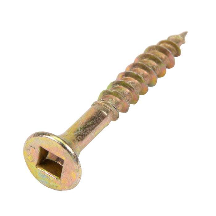 Particle Board Screw, Flat Head, Square Socket, 4.0 mm x 30 mm Length(#8 x 1-1/4"), Steel Yellow Zinc Plated by Spaenaur Inc.