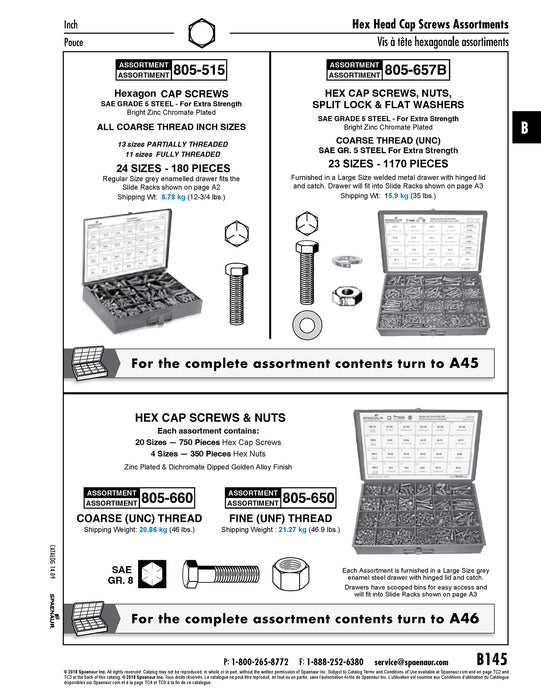 Assortment Of GR 8 Hex Head Cap Screws (UNF) & Nuts