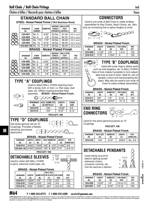 Ball Chain Coupling Type "D" for #3-#6 Chain (.130" Hole DIA) 19/64" L x 17/64" W x 11/64" HT Brass, Nickel Plated
