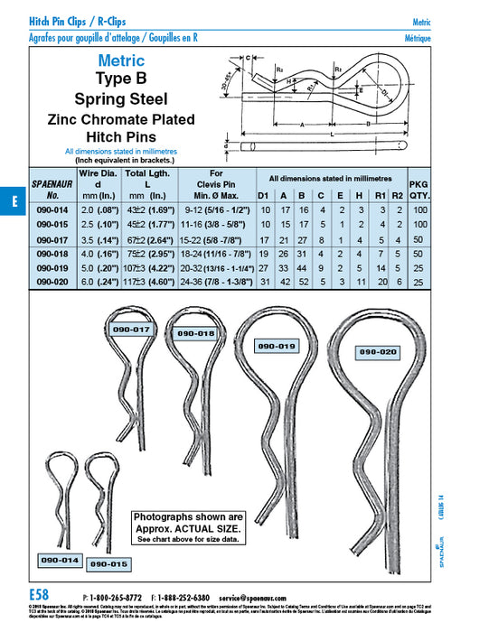 Hitch Pin Clip, Type B 4mm Wire x 3/4" ID x 2-61/64" L Steel Zinc Plated
