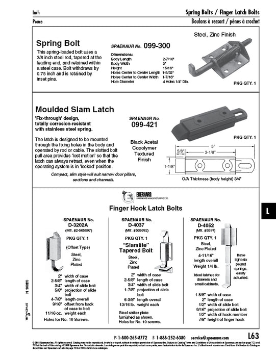 Finger Hook Latch Tapered Bolt Steel Cadmium Plated