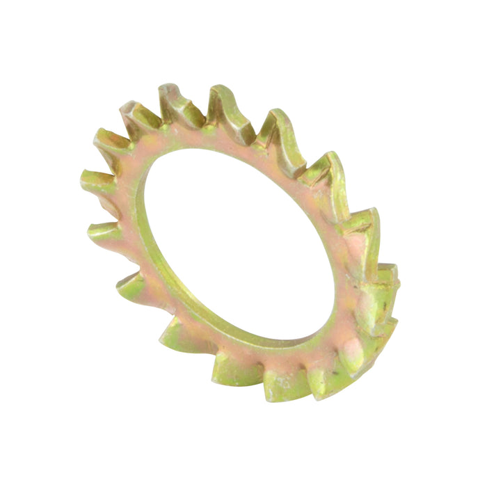 External Overlap tooth Lockwasher M12 (12.5 ID x 20.5 OD x 1.0 THK) Carbon Steel Heat Treated Yellow Zinc Plated, DIN 6798A/ST-YZ M12