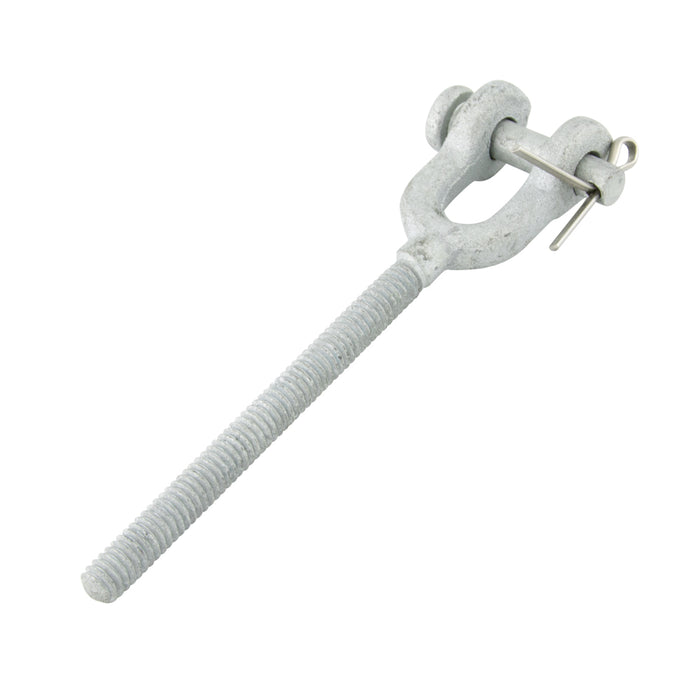 Jaw Fitting Right Hand Thread Heat Treated, with Clevis & Cotter Pins 7/8"-9 UNC x 18" Take Up 1030 Steel Drop forged Hot Galvanized Finish