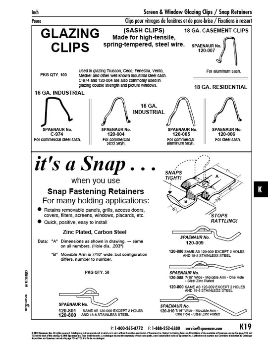 Special Wire Glazing Clip for Commercial Aluminum Sash 16 1/2 GA Industrial Steel, Coppered Finish