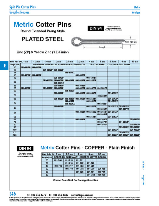 Cotter Pin DIN 94 4mm x 50mm Copper Plain DIN 94/Cu 4X50