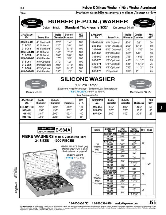Flat Washer, 0.195" ID x 7/16" OD x 3/32" THK, EPDM by Spaenaur Inc.