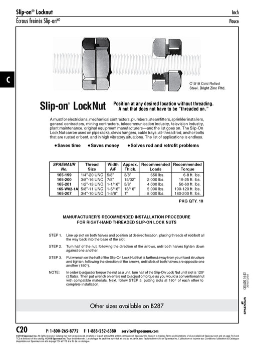 Slip-On Locknut 3/4"-10 UNC (1 5/8" AF) 1018 Cold Rolled Steel Zinc Plated
