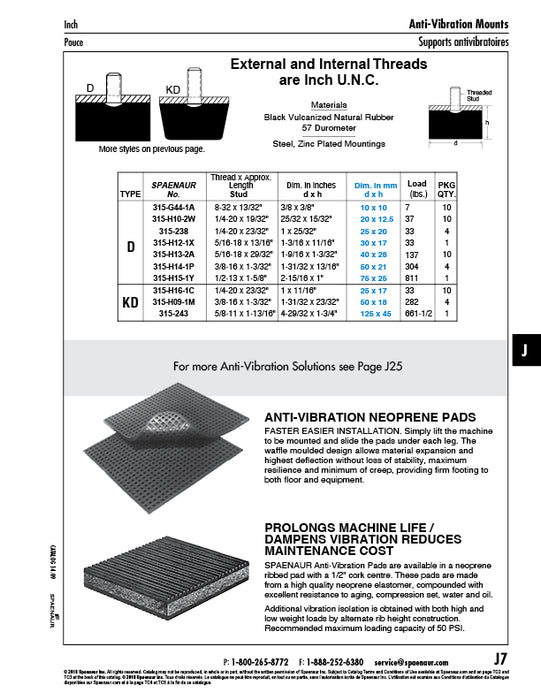Anti-Vibration Mount, Single-Ended, Tapered 25mm DIA x 17mm HT (1/4"-20 UNC) Vulcanized Rubber, Duro 57