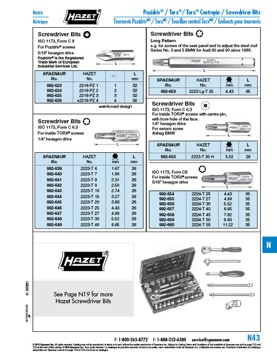 1/4" Hex Drive Bits for Inside torx Screws T9 torx Special Steel Grey by Spaenaur Inc.