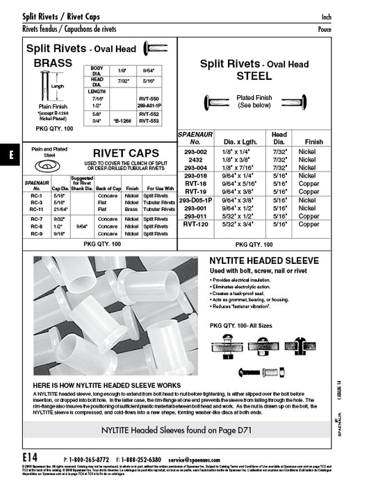 Split Steel Rivet Oval Head 9/64" DIA x 5/16" Length 5/16" Head DIA Low Carbon Steel, Copper Plate by Spaenaur Inc.