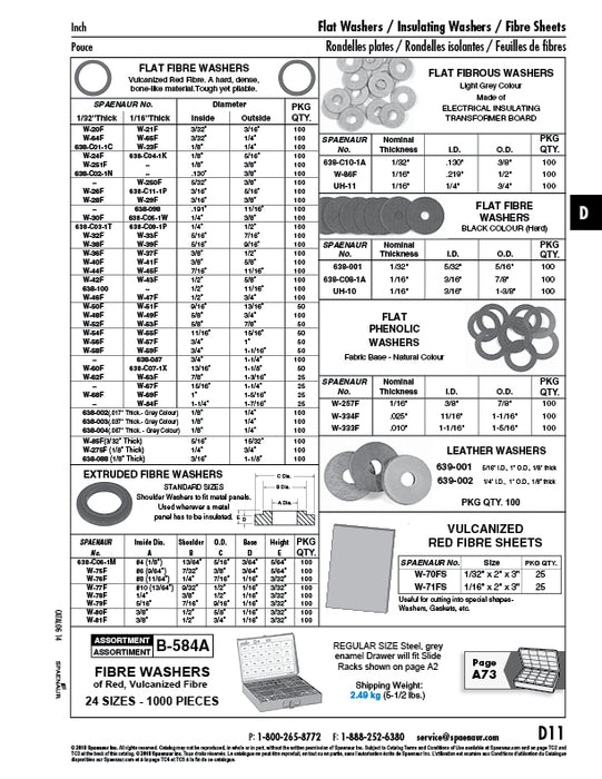 Fibre Washer Flat, Round .219" ID x 1/2" OD x 1/16" THK Electrical Insulating Transformer Board, Light Grey Colour