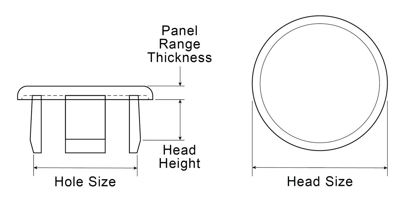 Hole Plug Binder Head Smooth Finish .562" Hole x .031/.140" Panel THK 6/6 Nylon Black