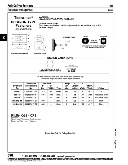 Spring Nut Push-On, Rectangular Stud .375" x .75" LGTH x .56" Wide x .020" THK Spring Steel Heat Treated Phosphate & Oil