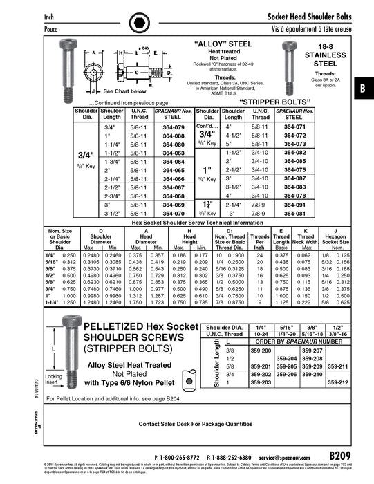 Hex Socket Shoulder Screw with Pellet Nylon Insert 5/16-18 THRD 3/8" x 1/2" Shoulder (5/16-18 THRD) Alloy Steel Plain / Nylon Insert
