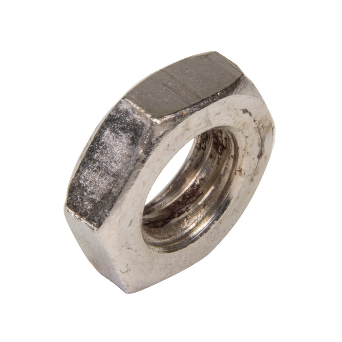 Écrou hexagonal bas, DIN 439B M6 x 1,00, 10 mm WAF, 3,2 mm TH CL4 Acier forgé à froid Nickelé DIN 439B/04-NP M6 par Spaenaur Inc.