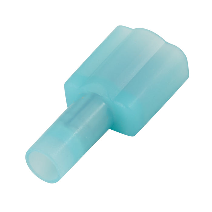 Connecteur mâle, sans soudure, entièrement isolé en nylon, fil 16-14 GA, lame 1/4 po en cuivre électrolytique, plaque d'étain brillante, isolation en plastique bleu par Spaenaur Inc.