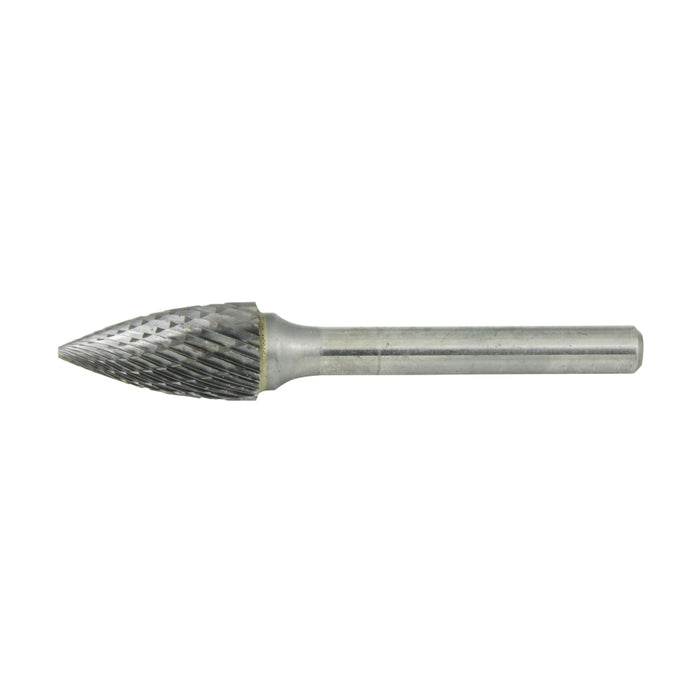 Carbide Burr, Double Cut Pointed Tree Shape 3/8" DIA x 3/4" LGTH x 1/4" Shank Hardened Steel Shank, Tungsten Carbide Tip by Spaenaur Inc.