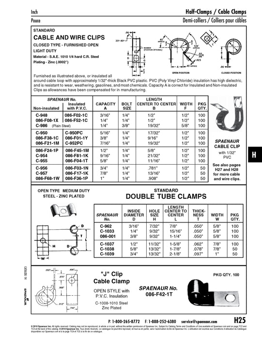 Cable & Wire Clip, Light-Duty Closed Type - Furnished Open, 3/8" DIA Capacity, .562" C to C Steel Zinc with Clear Chromate Rohs Compliant Product