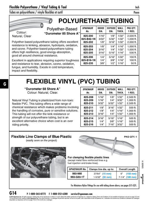 Tuyau en polyuréthane, diamètre intérieur 3/32", diamètre extérieur 5/32", épaisseur 1/32", bobine de 1 000 pieds, à base de polyéther, couleur naturelle, de Spaenaur Inc.