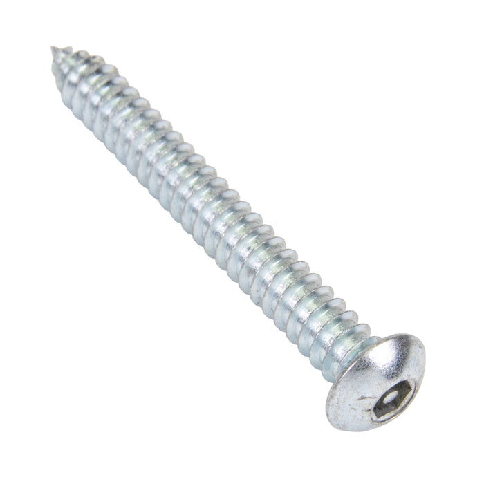 Tapping Screw, Button Head Security Hex Socket Drive, Type AB, #14 x 2" Length, Steel Zinc Plated