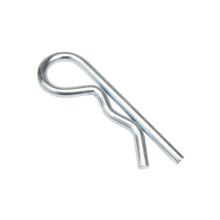 Attache pour goupille d'attelage, fil de 8 mm, longueur de 110 mm entre l'œillet central et l'extrémité de la goupille, acier zingué