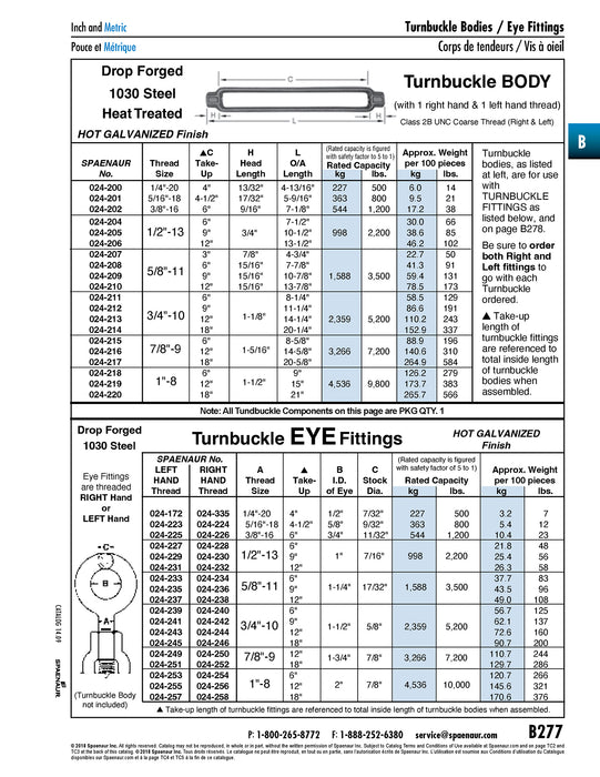 Turnbuckle Eye Fitting Right Hand Thread 3/8"-16 UNC x 6" Take Up 1030 Steel Drop forged Hot Galvanized Finish