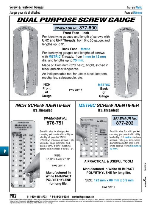 Screw Gauge, One Side Metric & Other Side Standard UNC-UNF Thickness .064 Aluminum (57S Hard)