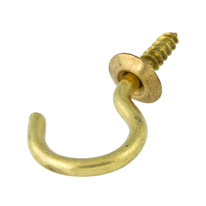 Cup Hook 7/8" x .105" x 1-5/16" O/A Length 5/16" Thread Length, 1/2" Opening Solid Brass Plain by Spaenaur Inc.
