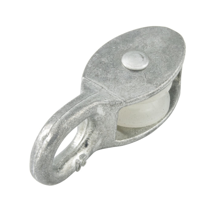 Rigid Eye Pulley for Fibre Rope 20mm Nylon Roller DIA, 6mm Rope DIA Metal Die-Cast Zinc Plated by Spaenaur Inc.