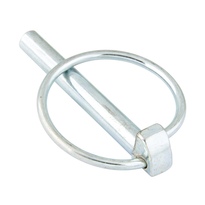 Lynch Pin, Flat Back, (No Chain) 5/16"X17/64" Pin Size x 2-3/8" Pin LGTH, 1-5/8" Inside Ring DIA Low Carb Steel Case Hard Pin, Spring Steel Snap Ring, Zinc Plated