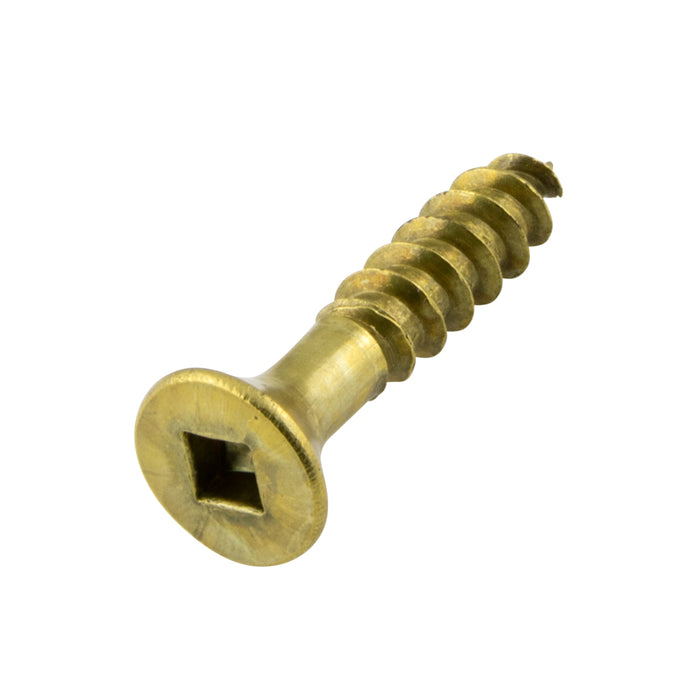 Wood Screw, Flat Head, Square Socket, #6 x 1-1/4" Length, Brass, ASME/ANSI B18.6.1