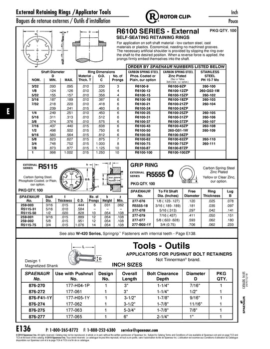 Retaining Ring External 12 Internal Prong 9/16" Shaft DIA x .889"OD x .015"TH High Carbon Spring Steel Plain
