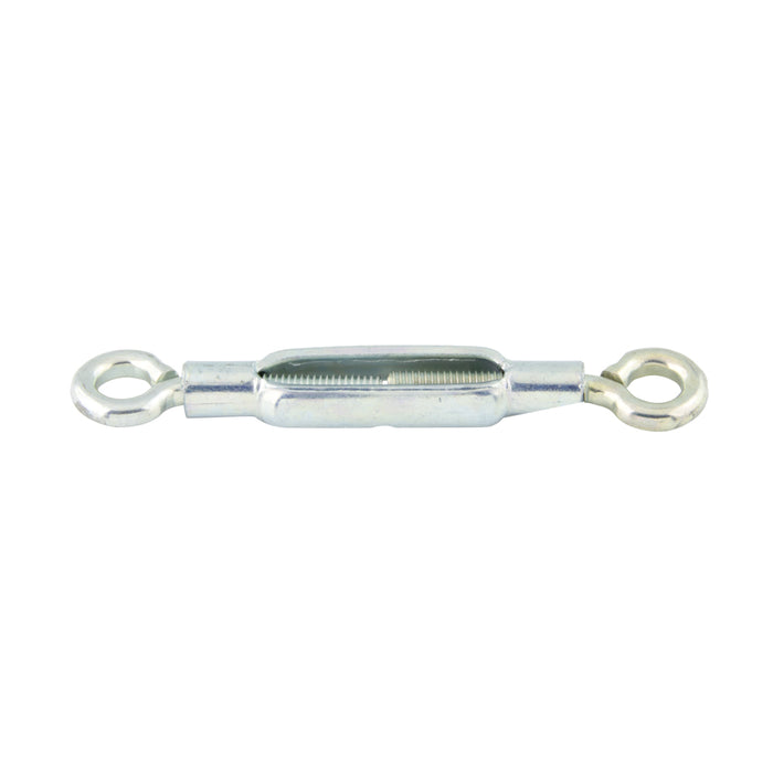 Tendeur, œillet et œillet, filetage 1/4"-20 (diamètre du matériau 0,212 po), longueur ouverte 7-3/8 po, longueur fermée 5-1/4 po, course de serrage 2-1/8 po, diamètre intérieur de l'œillet 3/8 po. Acier zingué par Spaenaur Inc.