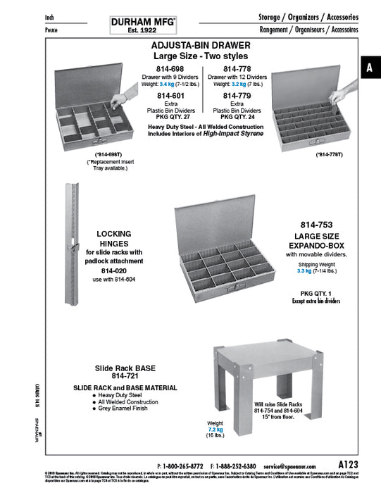 Expando Box Drawer W/Catch & W/6 Dividers 18" LGTH x 12" D x 3" H Cold Rolled Steel, Gray Enamel