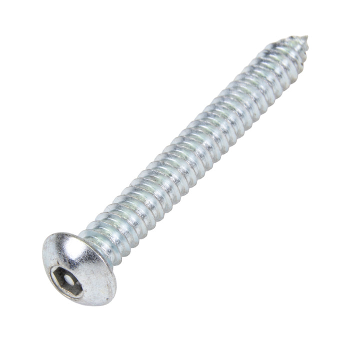 Tapping Screw, Button Head Security Hex Socket Drive, Type AB, #14 x 2" Length, Steel Zinc Plated