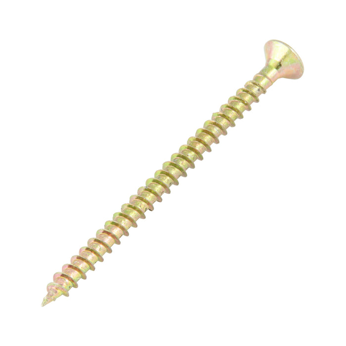 Particle Board Screw, Taper, R4 Torx 90° ctsk., 5.0 mm x 80 mm Length(#10 x 3-1/8"), Steel Yellow Zinc Plated by Spaenaur Inc.